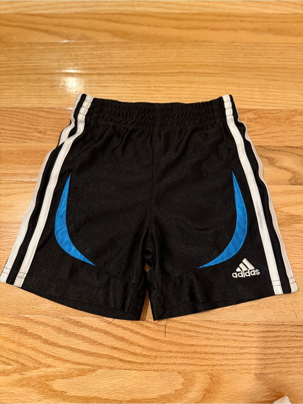 adidas Black Shorts with Blue Accents and White Stripes